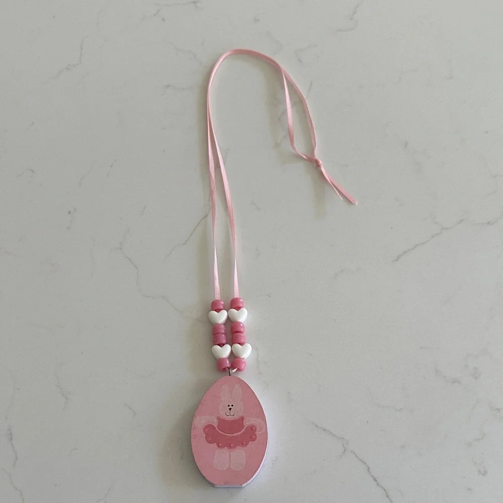 2 for $10🎁Adorable Hand Painted Pink Ballerina Bunny Pendant Necklace